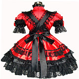Red & Black Satin Sissy Maid Dress – Lockable with Optional Petticoat [G359]