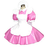 Pink & White Thin PVC Sissy Maid Dress – Lockable Frilly Gloss Finish [G395]