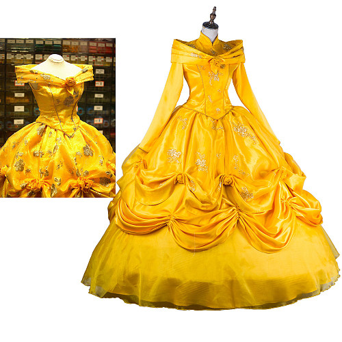Belle Cosplay Ball Gown – Yellow Satin Princess Dress from Beauty and the Beast [G2119]