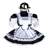 fondcosplay Black and White Satin Lockable Sissy Maid Dress with Lace Apron and Headpiece [G2256]