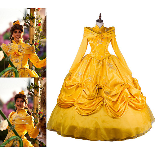 Belle Cosplay Ball Gown – Yellow Satin Princess Dress from Beauty and the Beast [G2119]