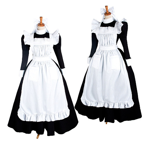 Lockable Black and White Cotton Sissy Maid Dress with Apron – [G082]