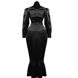 Black Satin Sissy Maid Transformation Top and Skirt Set – Lockable [G060]