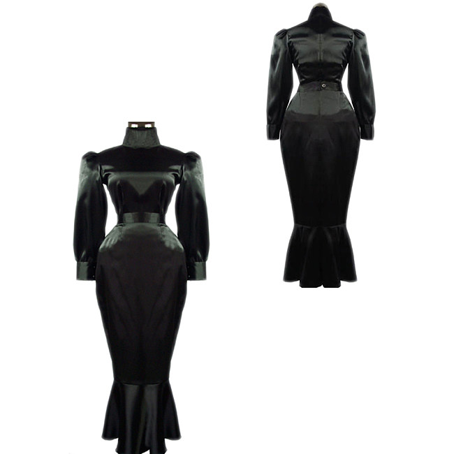 Black Satin Sissy Maid Transformation Top and Skirt Set – Lockable [G060]