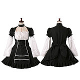 Black and White Cotton Sissy Maid Dress with Corset Waist and Lace Trim [G071]