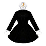 Lockable Black and White Satin Sissy French Maid Dress with Lace Apron [G099]