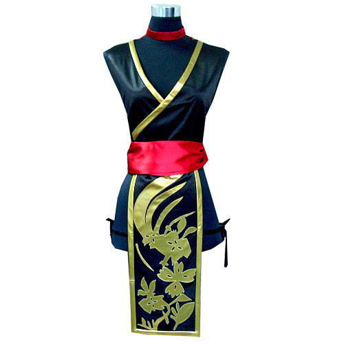 Dead or Alive Kasumi Cosplay Costume – Black, Gold & Red Satin [G187]