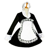 Lockable Black and White Satin Sissy French Maid Dress with Lace Apron [G099]