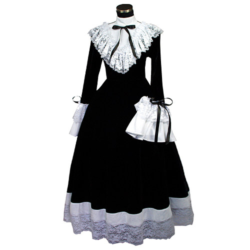 J-Rock Gothic Lolita Velvet Mana Style Black and White Dress [G080]