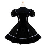Black Cotton Dress with White Ribbon and Puff Sleeves [G079]