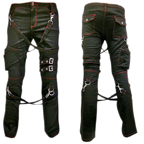 Black Cotton Gothic Bondage Pants with Chains and Straps [G114]
