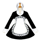 Lockable Black and White Satin Sissy French Maid Dress with Lace Apron [G099]