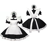 Black and White Cotton Lockable Classic Sissy Maid Dress with Apron and Headpiece [G029]