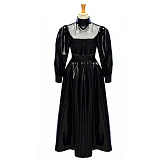 Glossy Black Heavy PVC High-Neck Lockable Sissy Maid Dress Set [G054]