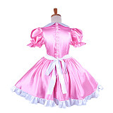 Lockable Pink and White Satin Sissy Maid Dress with Apron – [G1478]