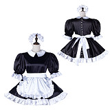 Fondcosplay Sissy Maid Crossdressing Black Satin French Maid Dress Costume with Apron [G2234]