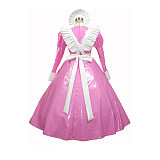 Pink and White Thin PVC Lockable Sissy Maid Dress with Apron [G257]