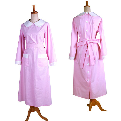 Pink Cotton Vintage Nurse Uniform Dress – Button-Back Hospital Style [G1369]