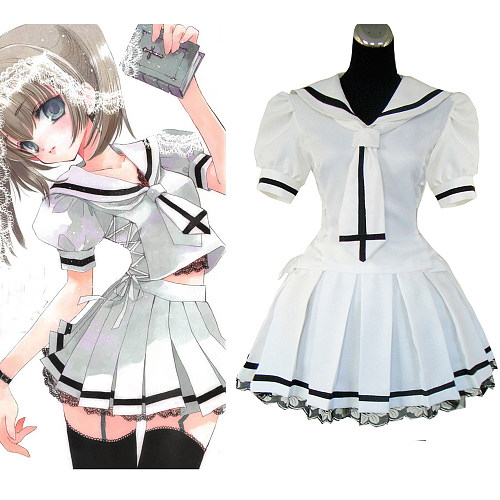 White Gothic Sailor School Uniform with Cross and Lace Trim [G241]