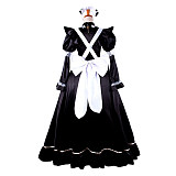 Black and White Long Satin Lockable Sissy Maid Dress with Apron [G1482]