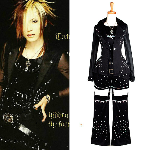 Black Cotton Visual Kei Studded Jacket and Garter Pants Set [G242]