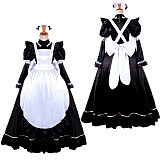 Black and White Long Satin Lockable Sissy Maid Dress with Apron [G1482]