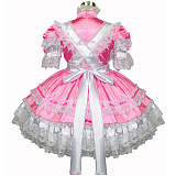 Pink Satin Lockable Sissy Maid Dress with White Lace Apron [G265]