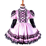 Pink Satin Sissy Maid Dress with Gothic Black Lace – Lockable Design [G283]
