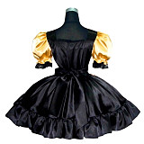 Gold and Black Satin Sissy Maid Dress with Ruffled Apron – Lockable Design [G276]