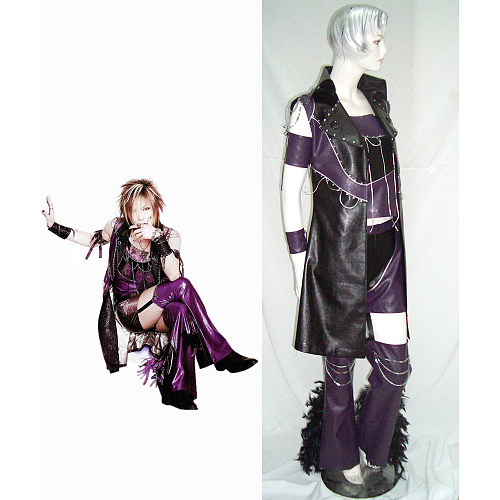 Purple and Black Faux Leather Visual Kei Chain Costume Set [G244]