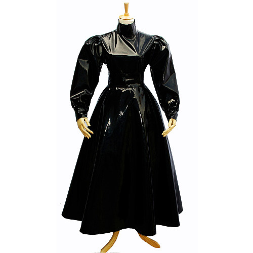 Black Heavy PVC Full-Length Sissy Maid Dress – Lockable Design [G282]
