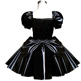 Black Heavy PVC Sissy Maid Dress with Back Bow – Lockable Design [G290]