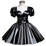 Black Heavy PVC Sissy Maid Dress with Back Bow – Lockable Design [G290]