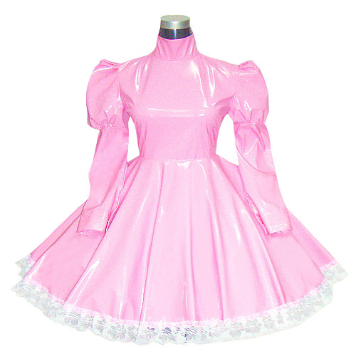 Pink Thin PVC Sissy Maid Dress with Lace Trim – Lockable Design [G270]