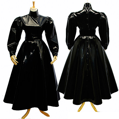 Black Heavy PVC Full-Length Sissy Maid Dress – Lockable Design [G282]