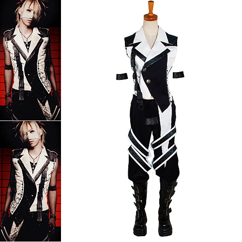 Japan Gazette Reita J-Rock Handmade Gothic Visual Kei Black & White Cotton Costume [G313]