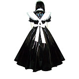 Black Thin PVC Sissy Maid Dress with White Apron – Lockable [G314]