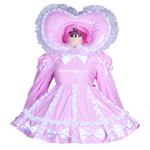 Fondcosplay Lockable Sissy Baby Dress Pink Thin PVC Crossdressing Outfit with Heart Bonnet [G3900]
