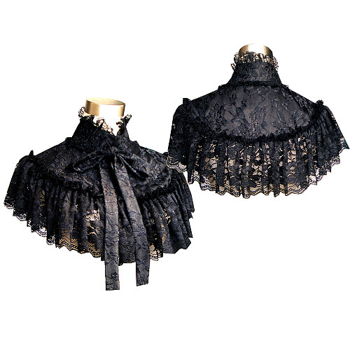 Black Lace Gothic High-Neck Sissy Maid Capelet with Bow [G305]