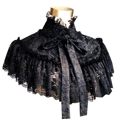 Black Lace Gothic High-Neck Sissy Maid Capelet with Bow [G305]