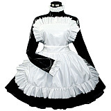 Black and White Heavy PVC Sissy Maid Dress with Fixed Apron – Lockable [G319]