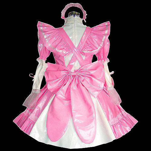 Short Pink and White Thin PVC Sissy Maid Dress – Lockable [G318]