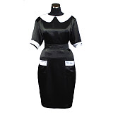 Black Satin Sissy Maid Pencil Dress for Crossdressing [G393]