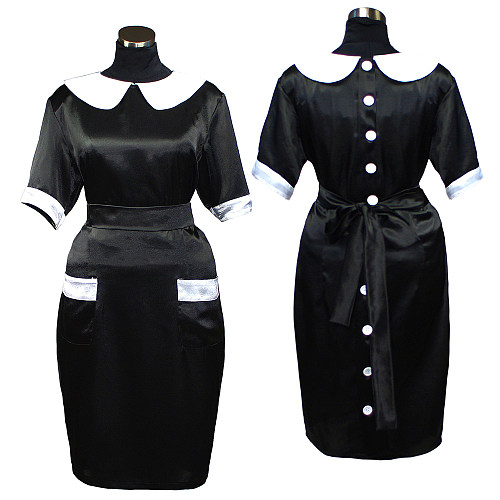 Black Satin Sissy Maid Pencil Dress for Crossdressing [G393]