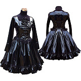Black Thin PVC Lockable Gothic Sissy Maid Dress – Crossdressing Corset Skirt Outfit [G447]