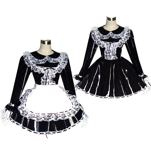 Black Heavy PVC Sissy Maid Dress with White Lace – Lockable [G349]