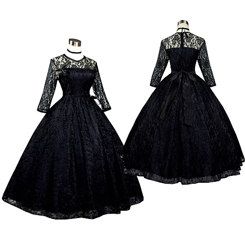 Black Lace Elegant Sissy Maid Dress – Crossdressing Floor-Length Gown [G410]