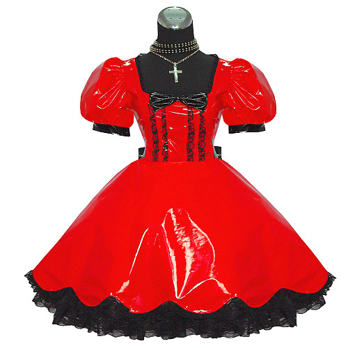 Red & Black Heavy PVC Lockable Sissy Maid Dress for Crossdressing [G382]