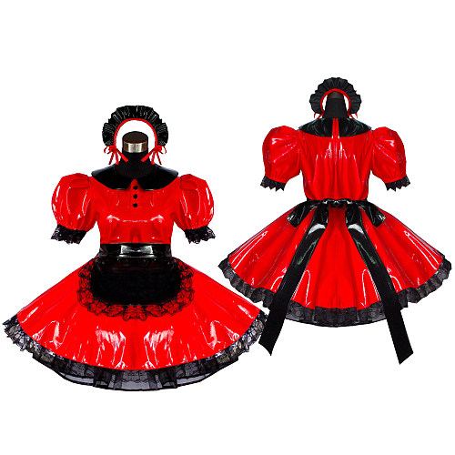Red and Black Heavy PVC Sissy Maid Dress – Lockable Crossdressing Costume [G400]