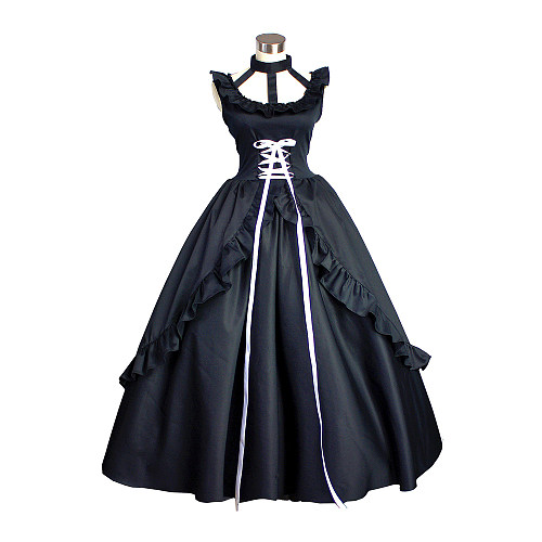 Black Taffeta Ruffled Victorian Medieval Gown – Crossdressing Evening Dress [G427]